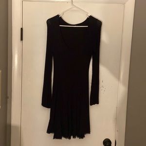 Black dress longsleeve 70s fringe knit bell sleeves fashion